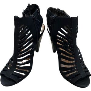 Hot Tomato Black Cage Cone Heel Sandals